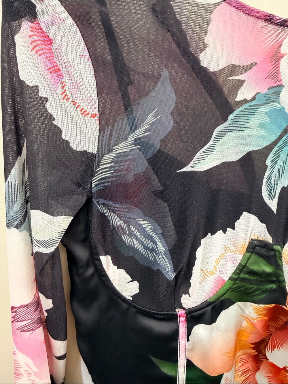 Marciano black floral satin mini dress with bustier top xs - Picture 9 of 14